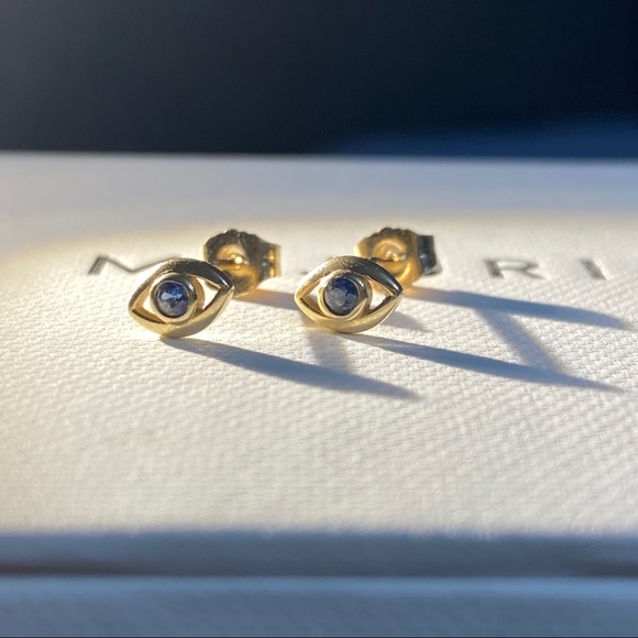 RARE Mejuri Blue Sapphire Evil Eye Studs - Picture 2 of 9